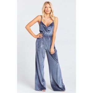 Show Me Your Mumu The Richards Jumpsuit in Slate Blue Sparkle Velvet